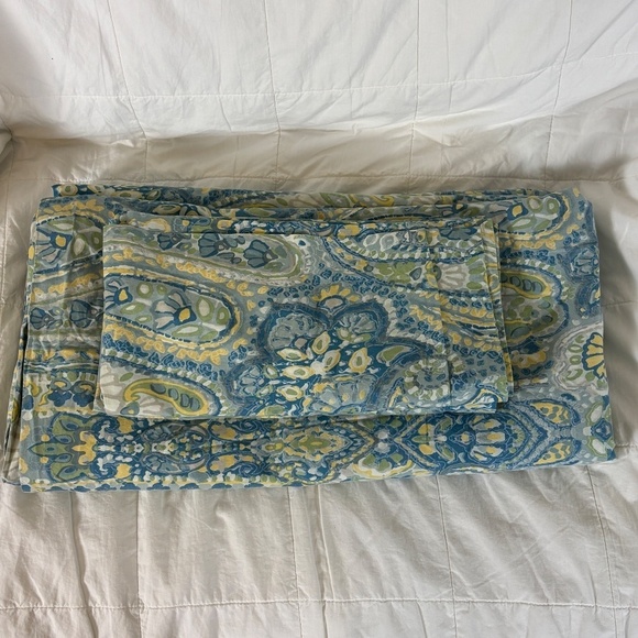 Pottery Barn Rosalie Queen Duvet & 2 Euro Shams Paisley Aqua Blue Yellow Green - Picture 4 of 13